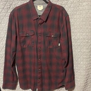 Vans Men's Dark Red and Black Plaid Shirt